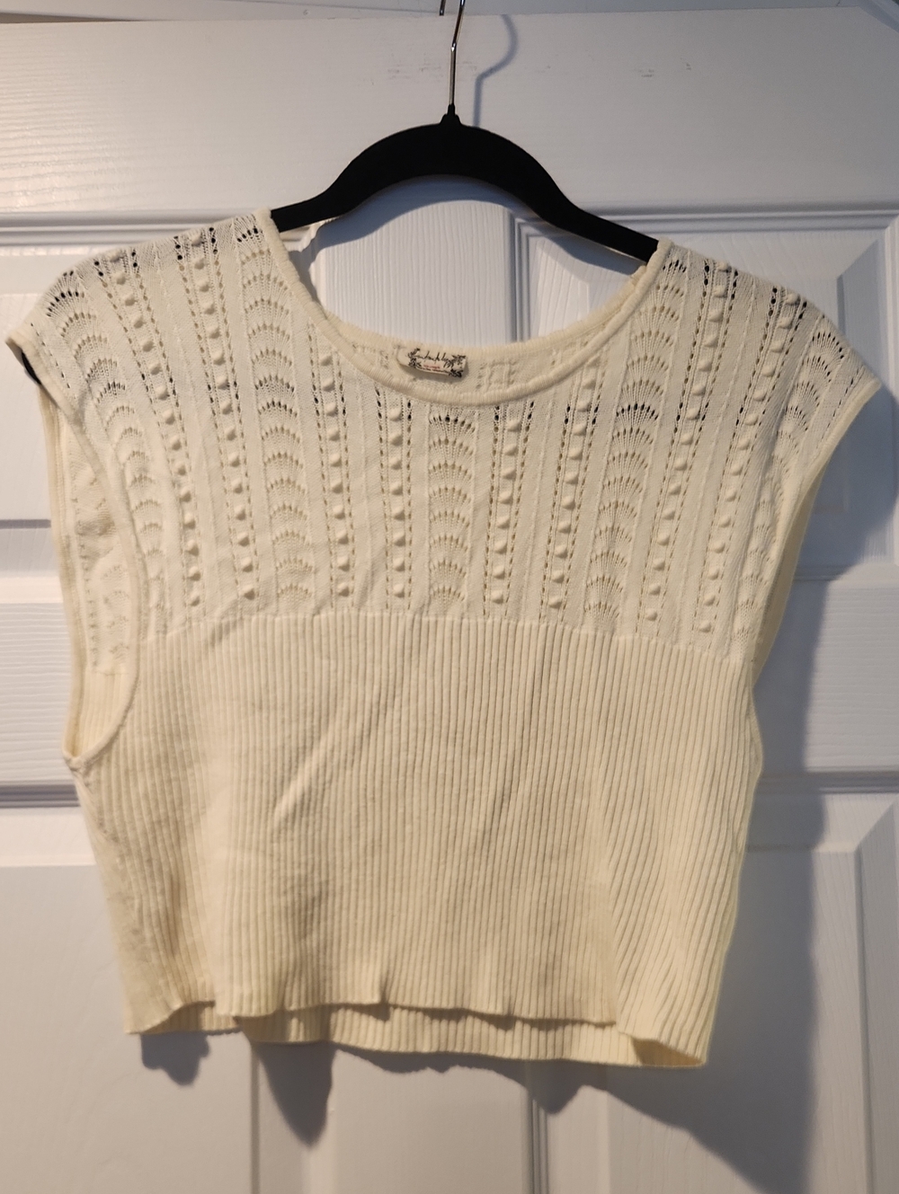 Free People Cream Knit Cap Sleeve Crop Top